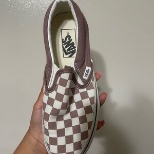 Vans Slip-On Checkerboard Sneaker - Brown and White
